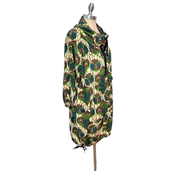 MARNI at H&M Silk Hooded Anorak Parka Style Peacock Print Dress US 6 Rare 2011 - Picture 3 of 7